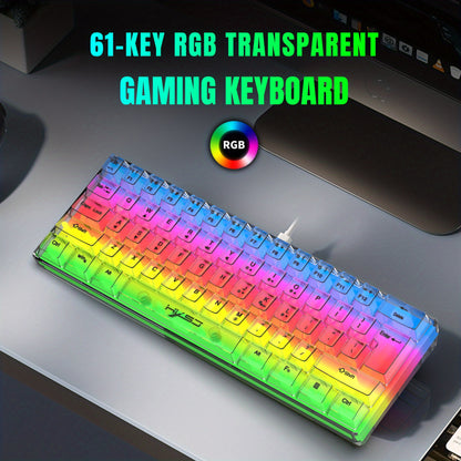 HXSJ 61-Key Gaming Keyboard - Full Transparent RGB Backlit USB-C
