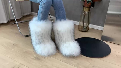 Women's Slip-On Mid-Calf Boots - Plush Faux Fur Lining Winter