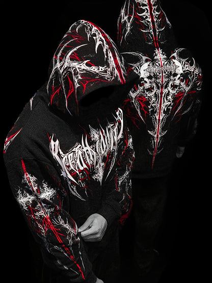 Men's Gothic Hoodie - Loose Fit Full-Zip with Pockets