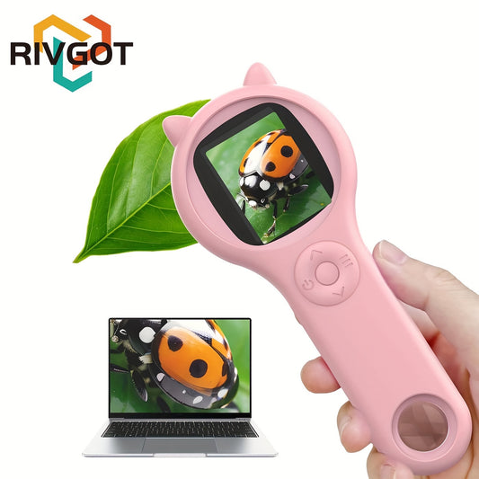 Microscope portable pour enfants RIVGOT - 2 MP, écran IPS 2 pouces, numérique, à main