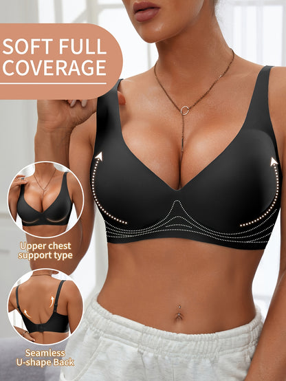 Full-Coverage Push-Up Bra - Wire-Free High Lift Non-Detachable Pad