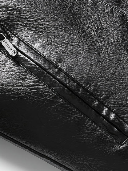 Men's Winter Thickened Bomber Jacket - Windproof Lapel PU