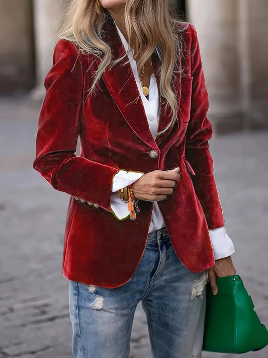 Women's Elegant Single-Breasted Blazer - Tailored Collar Long Sleeve
