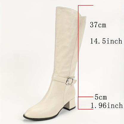 Women's Elegant Almond Mid Heel Knee-High Boots - Faux Leather