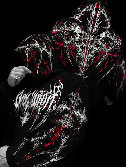 Men's Gothic Letter Print Zip Hoodie - Full-Zip with Pockets