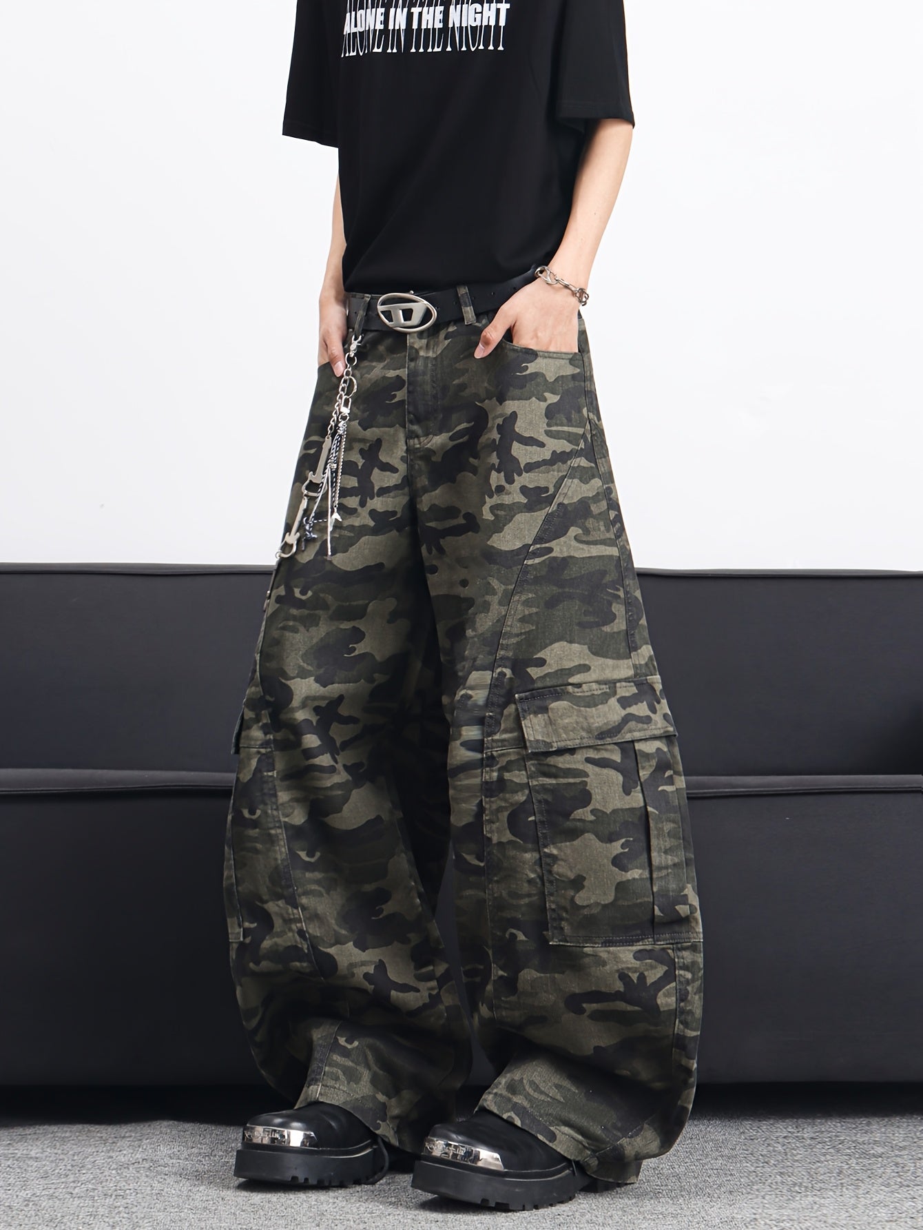 Men's American High Multi-Pocket Jeans - Camo Wide-Leg