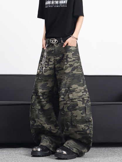 Men's American High Multi-Pocket Jeans - Camo Wide-Leg