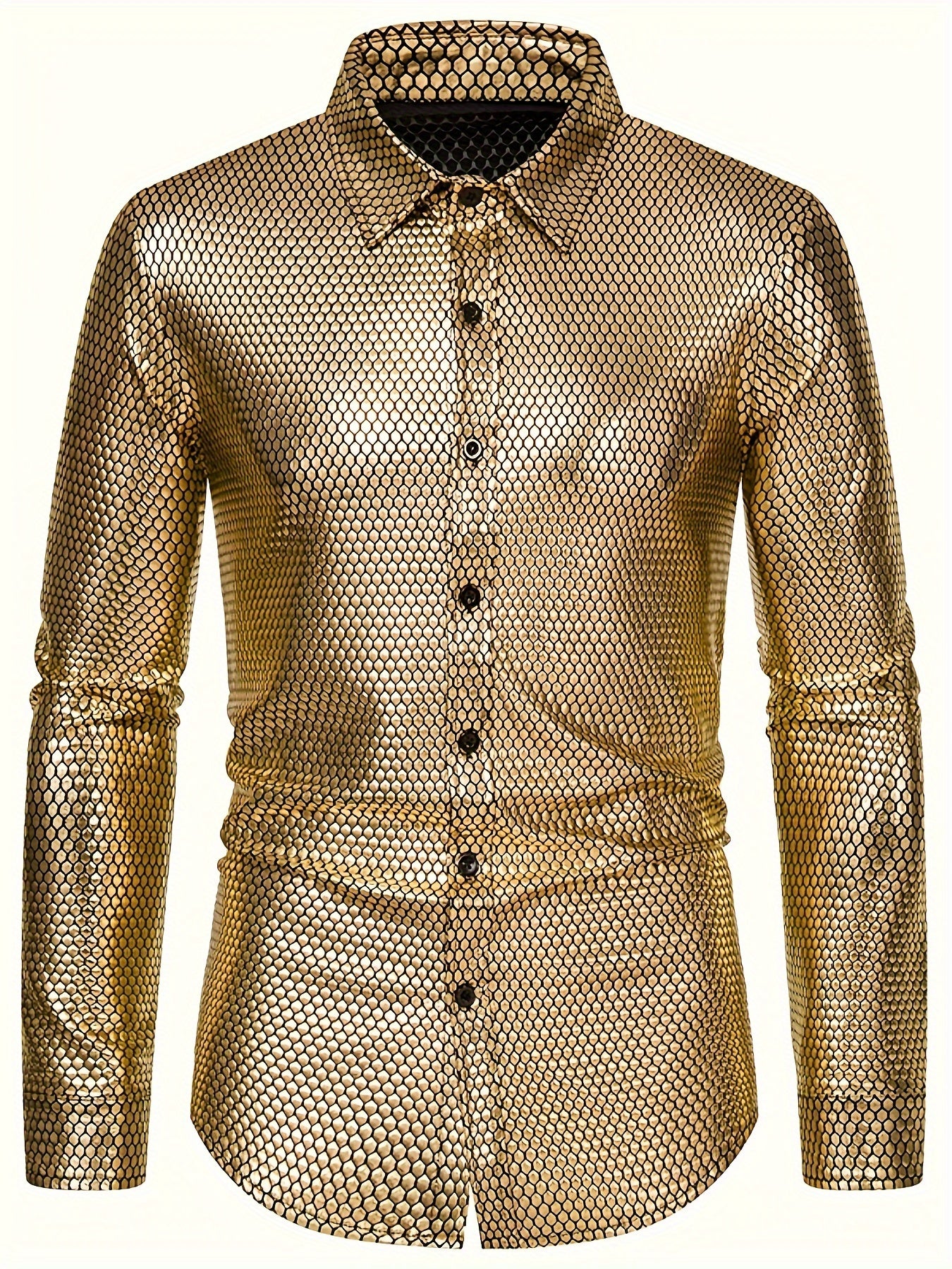 Men's 70s Disco Outfit - Diamond Foil Print Button-Up Shirt