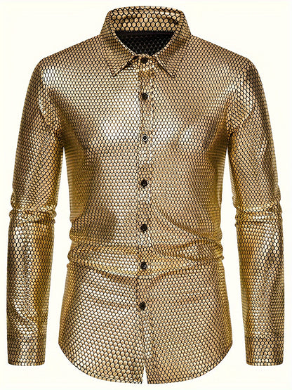 Men's 70s Disco Outfit - Diamond Foil Print Button-Up Shirt