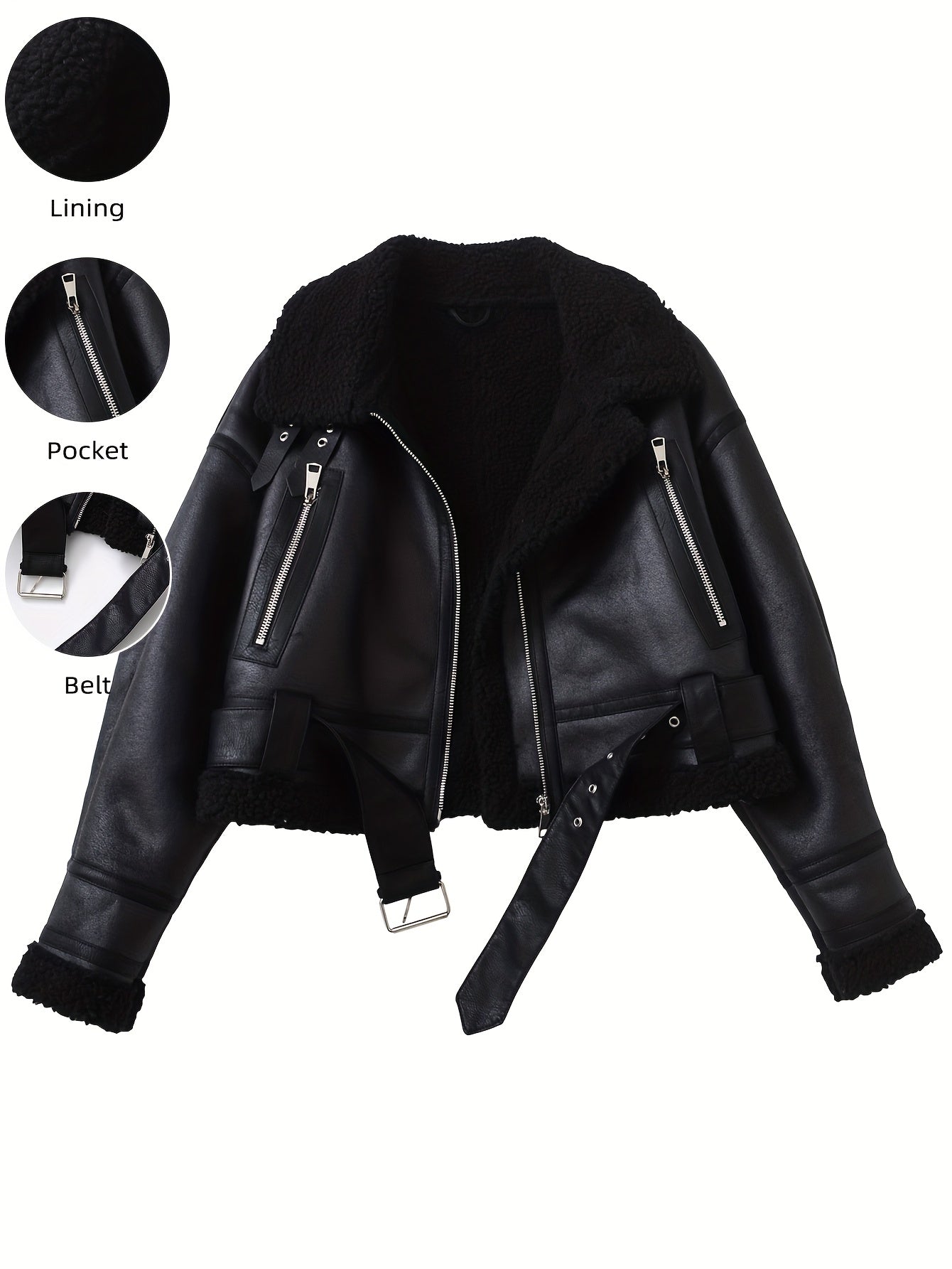 Women's Vintage Jacket - Belted Waist Zipper Cropped