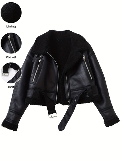 Women's Vintage Jacket - Belted Waist Zipper Cropped