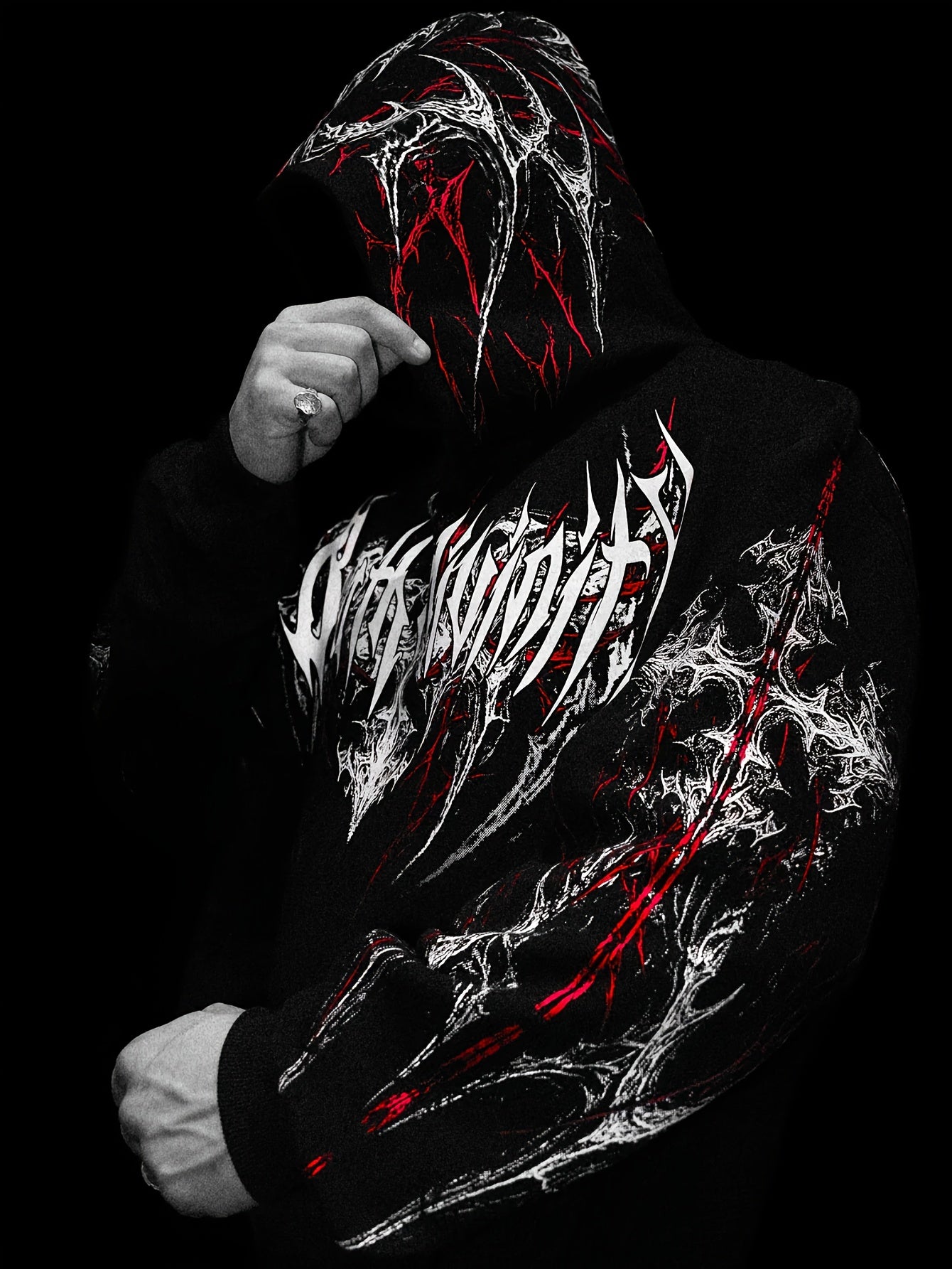 Men's Gothic Letter Print Zip Hoodie - Full-Zip with Pockets