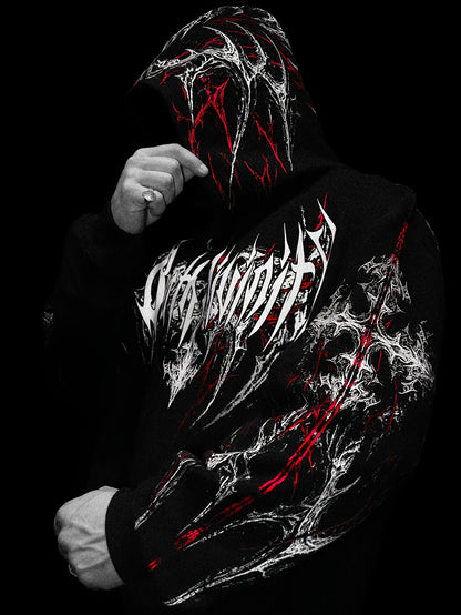 Men's Gothic Letter Print Zip Hoodie - Full-Zip with Pockets