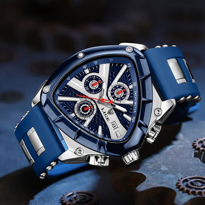 LIGE Men's Quartz Watch - Minimalist Triangle Dial World Time