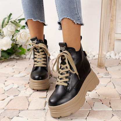 Women's Chunky Platform Ankle Boots - Fleece-Lined Black British