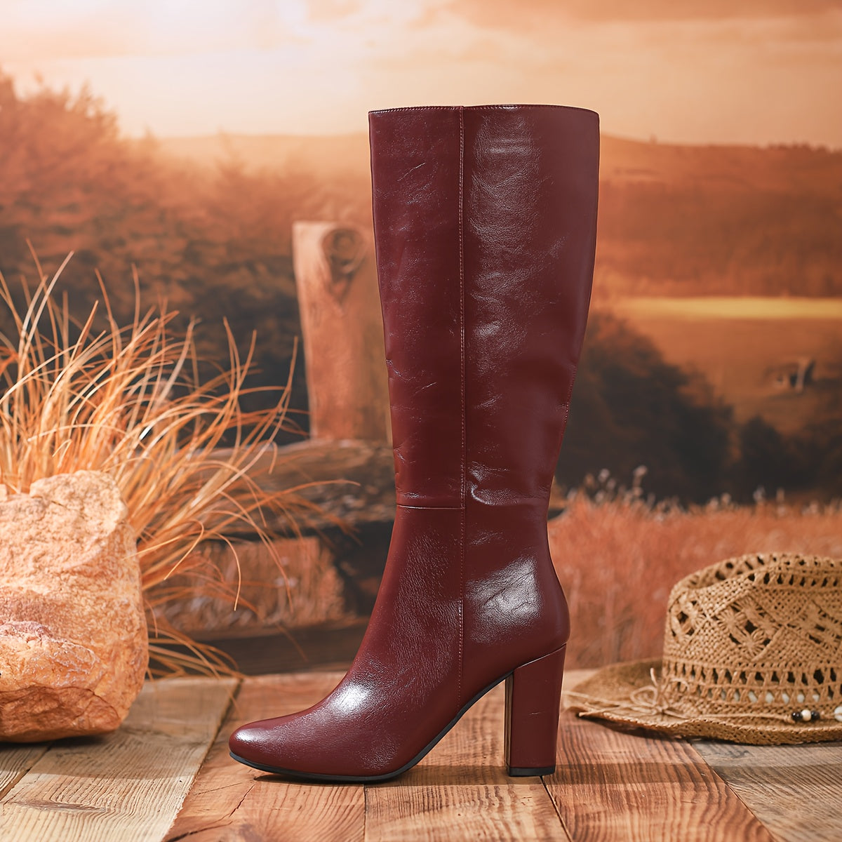 Women's Chunky Platform High Boots - Side Zipper Knee-High