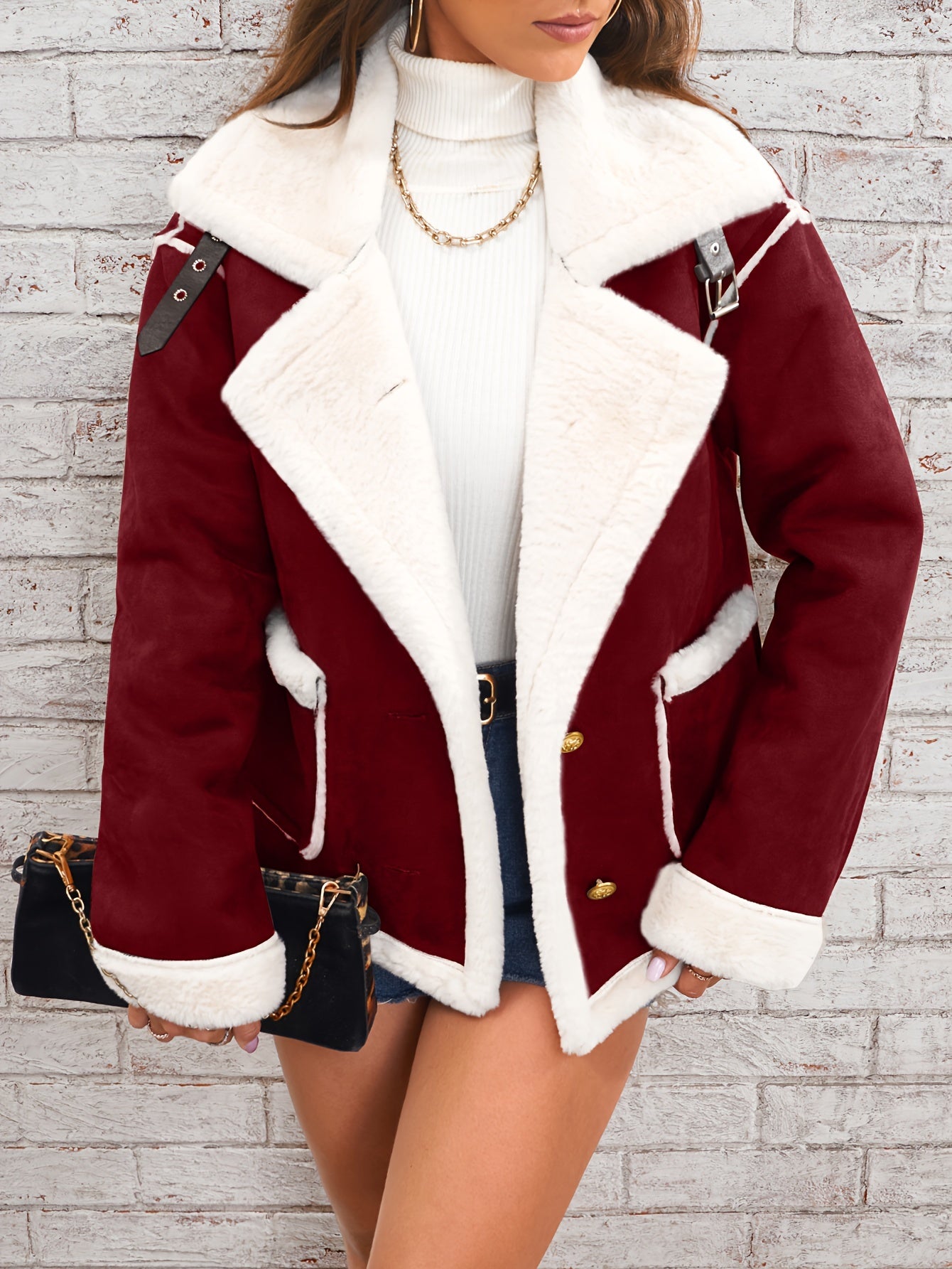 Women's Winter Jacket - Pink & White Collar with Pockets