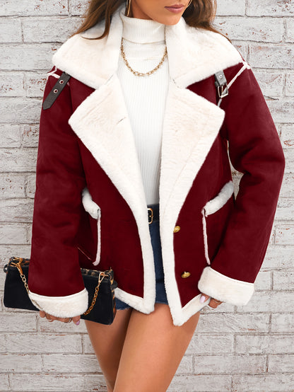 Women's Winter Jacket - Pink & White Collar with Pockets