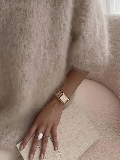 Women's Alpaca Sweater - Elegant Round Neck Winter Coat, Soft Warm Pure Color Blouses | High Elasticity for a Flattering Fit | Solid Color Sweaters for Dresses, Skirts & Pants Toppings | Hand Wash/Dry Clean (Autumn/Winter War