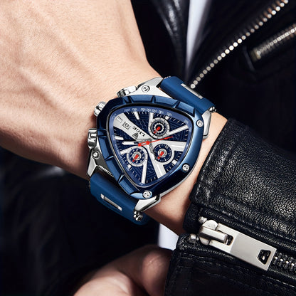 LIGE Men's Quartz Watch - Minimalist Triangle Dial World Time