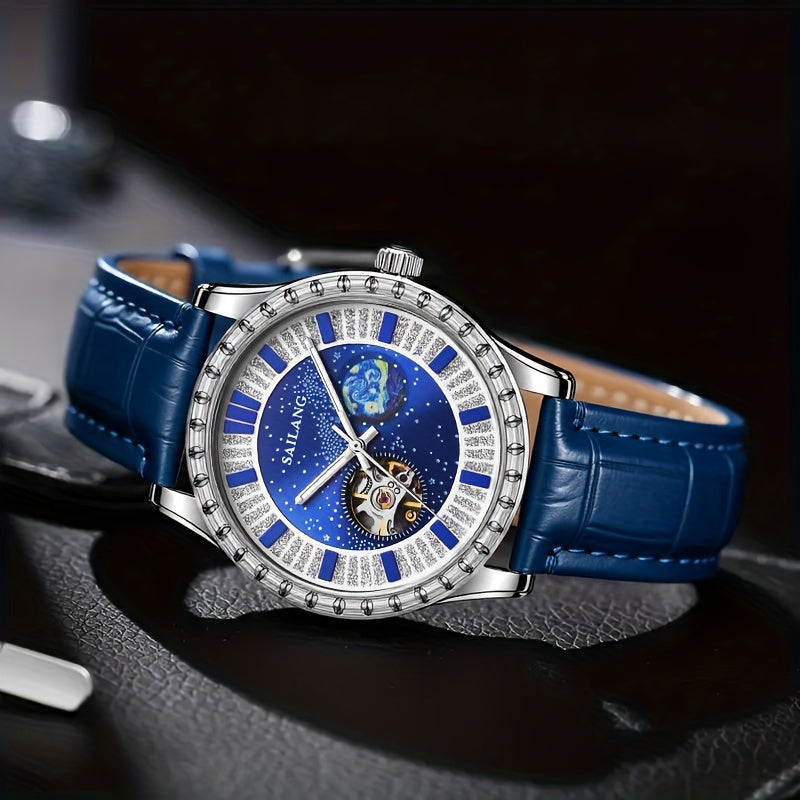 Men's Automatic Mechanical Watch - Casual Hollow Rhinestone Detail