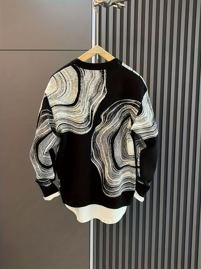 Men's Creative Jacquard Knit Sweater - Round Neck Pullover