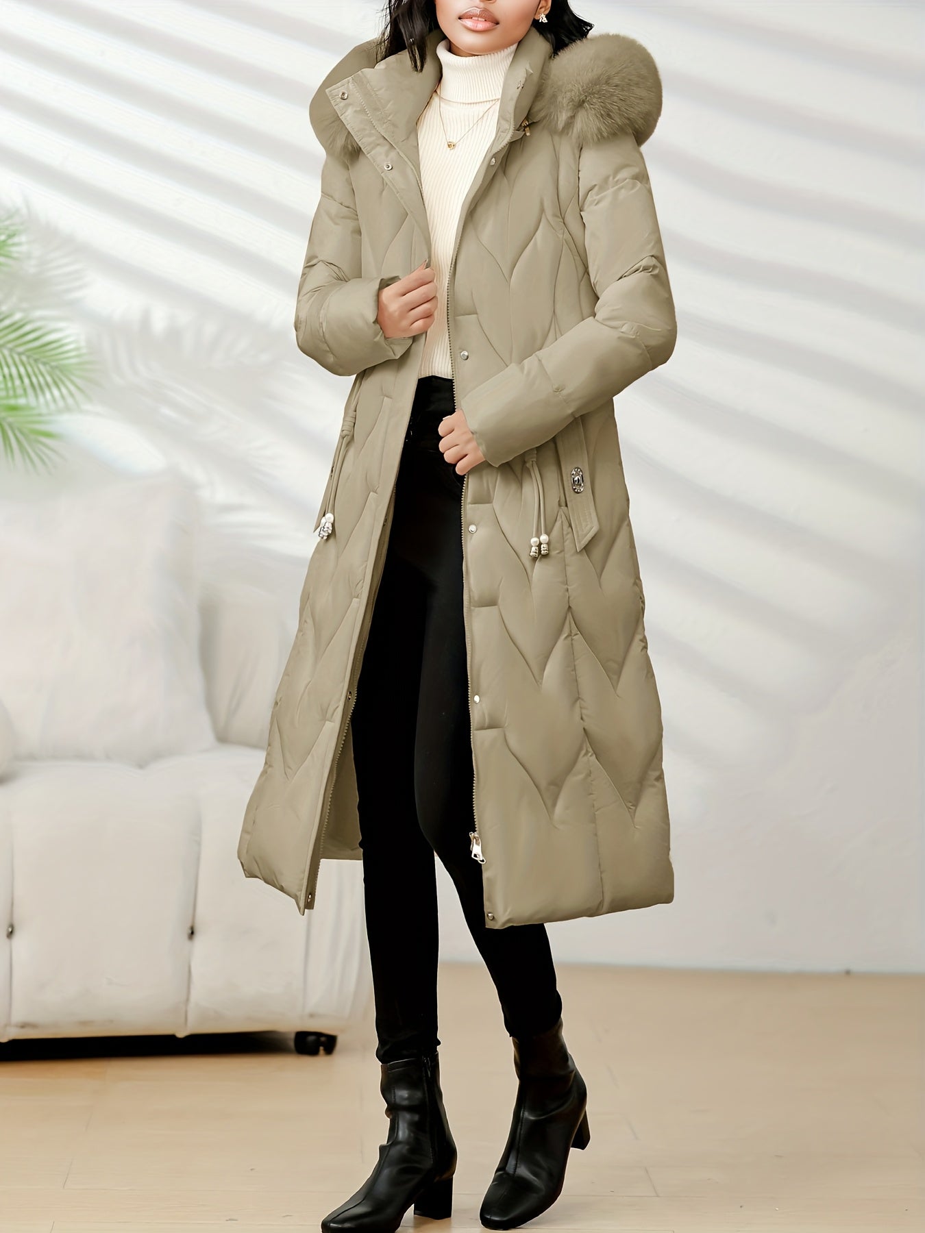 Damenmantel in Übergröße, knielang, neue Wintermode, schmal geschnitten, mit Kapuze und dickem Futter, Winterjacke für Damen in Übergröße, leichte Wintermäntel für Damen mit Taschen, Jacke für Damen in Übergröße