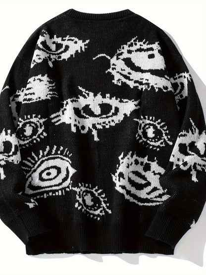 Men's Casual Streetwear Geometric Eye Pattern Knit Sweater