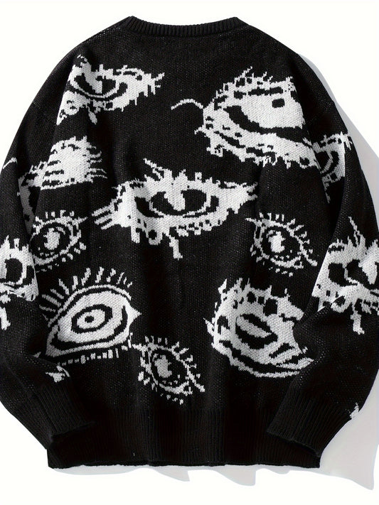 Men's Casual Streetwear Geometric Eye Pattern Knit Sweater
