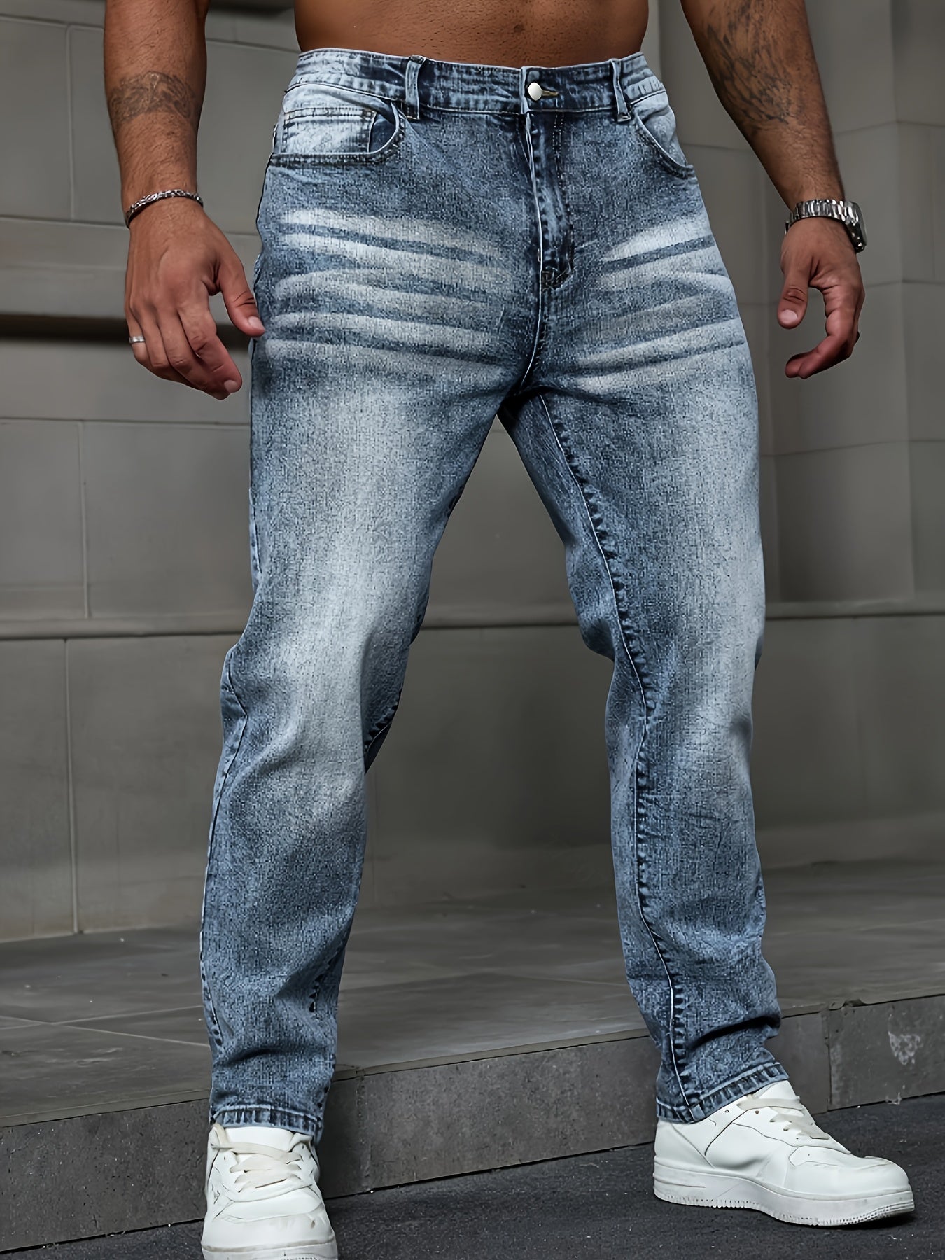 Men's Fashion Casual Stretch Denim Jeans - Light Blue Flake