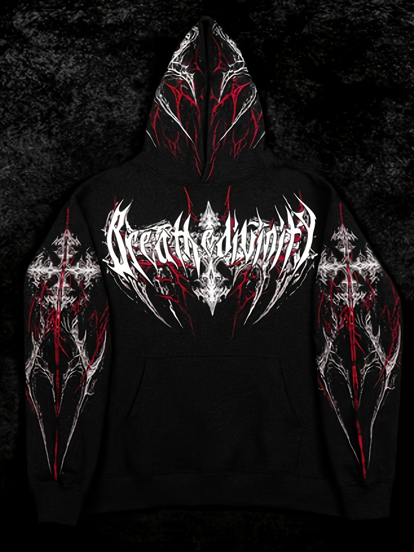 Men's Gothic Hoodie - Loose Fit Full-Zip with Pockets