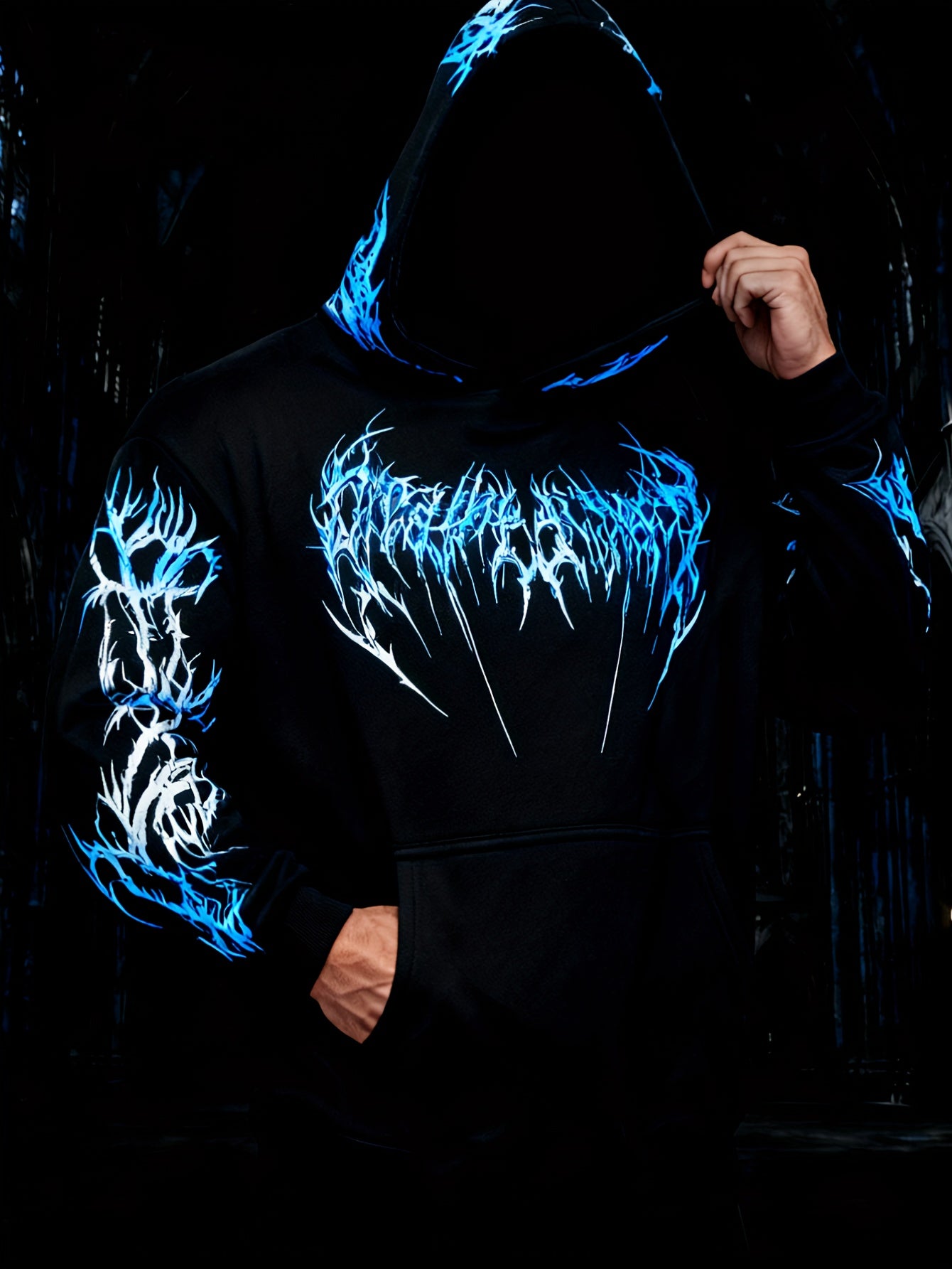 Men's Gothic Skull Print Zip Hoodie - Loose Fit with Pockets