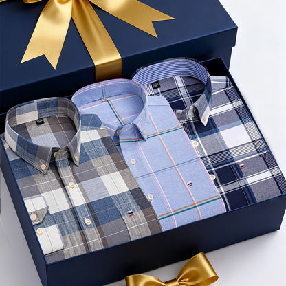 Men's 3-Pack Long Sleeve Oxford Shirts - Embroidered Chest Pockets