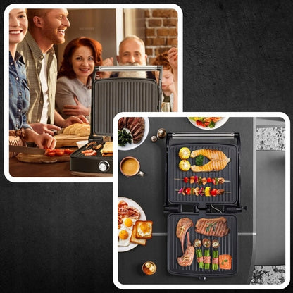 MEMFLOW Electric Panini Grill Toaster 1000W - Foldable Non-Stick