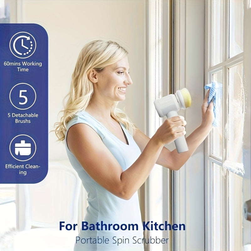 Electric Rotating Cleaning Brush – Cordless with 5 Replaceable Heads