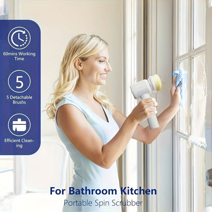 Electric Rotating Cleaning Brush – Cordless with 5 Replaceable Heads