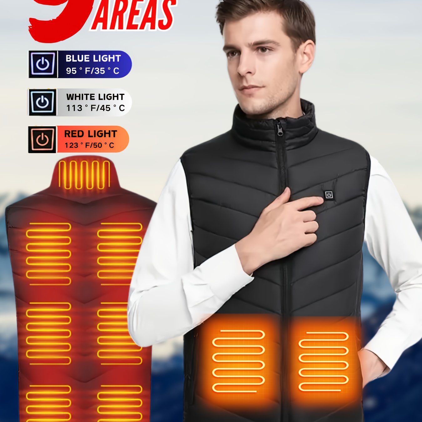 9-Zone Heated Vest - USB-Powered 3 Temperature Settings