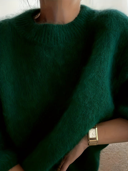 Women's Alpaca Sweater - Elegant Round Neck Winter Coat, Soft Warm Pure Color Blouses | High Elasticity for a Flattering Fit | Solid Color Sweaters for Dresses, Skirts & Pants Toppings | Hand Wash/Dry Clean (Autumn/Winter War