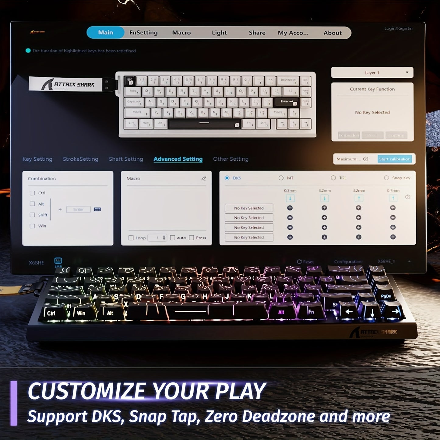 ATTACK SHARK X68HE Rapid Trigger Gaming Keyboard - Magnetic Switch