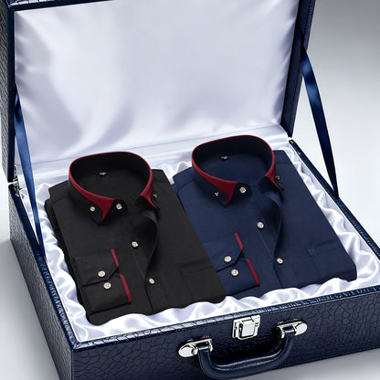 Men's Casual Business Shirt 1+1pc - Lapel Chest Pocket