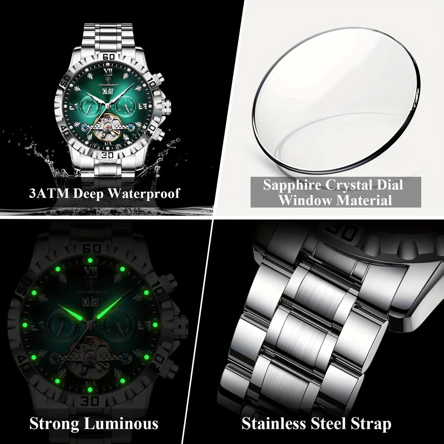 POEDAGAR Men's Luxury Business Watch - Automatic Waterproof