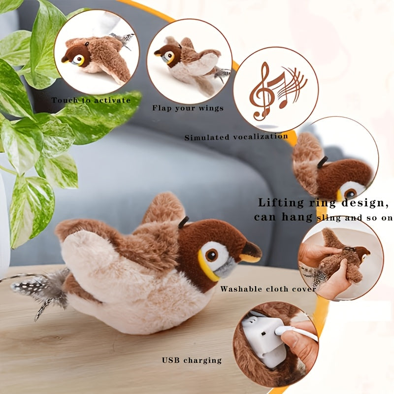 MIAOQUANJI Plush Squeaky Bird Toy - Self-Wobbling Electric Cat Dog