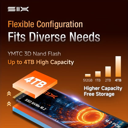 SIX X7400-Pro 1 TB/2 TB 7350 MB/s Lesegeschwindigkeit | PCIe 4.0 NVMe, robust und zuverlässig für Gaming, Büro und Content-Erstellung, mit elegantem Metalldesign und leistungsstarkem Kühlsystem, Gaming-Zubehör, professionelles Erscheinungsbild, H