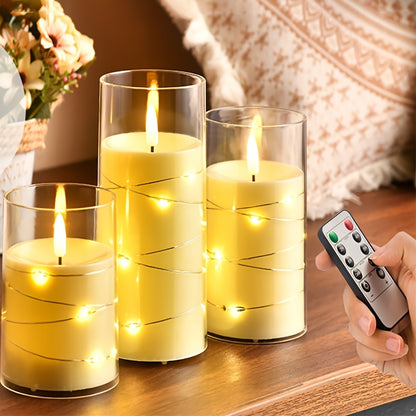 3pcs Flickering Flameless LED Candles – 3D Wick, Remote & Timer