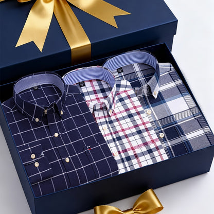 Men's 3-Pack Long Sleeve Oxford Shirts - Embroidered Chest Pockets