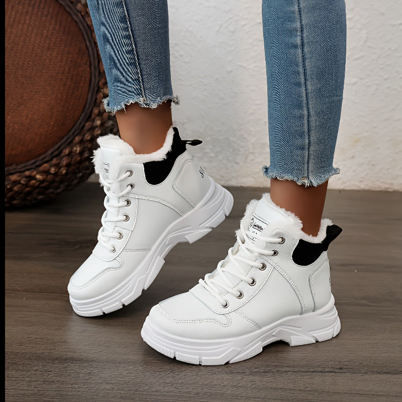 Women's Insulated Winter Lightweight Boots - Plush Collar Thick Sole White