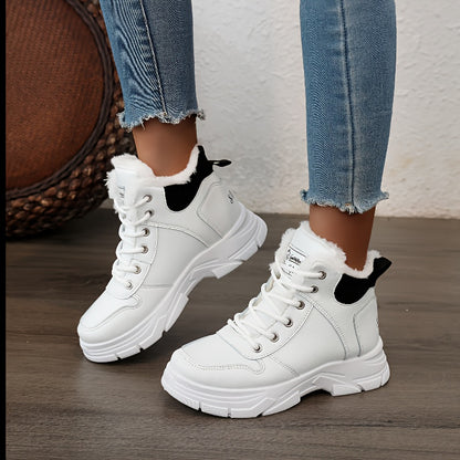 Women's Insulated Winter Lightweight Boots - Plush Collar Thick Sole White