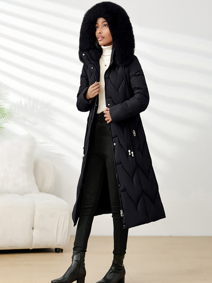 Damenmantel in Übergröße, knielang, neue Wintermode, schmal geschnitten, mit Kapuze und dickem Futter, Winterjacke für Damen in Übergröße, leichte Wintermäntel für Damen mit Taschen, Jacke für Damen in Übergröße
