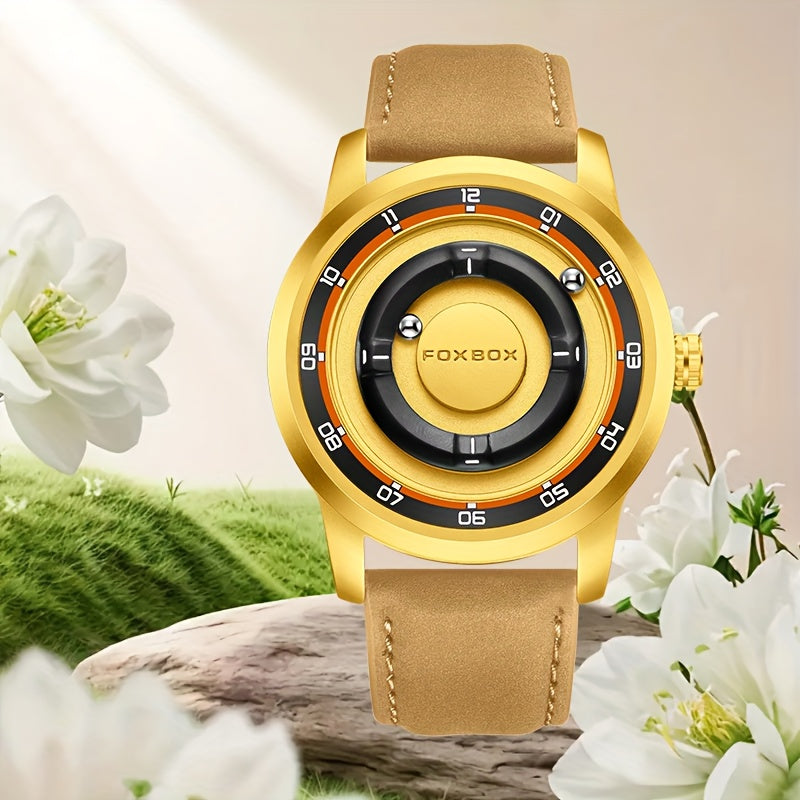 FOXBOX Men’s Fashion Watch – Unique Dial, Leather Strap, Quartz & Waterproof
