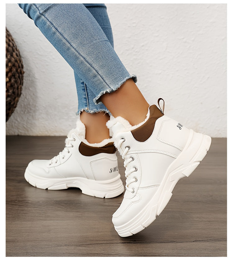 Women's Insulated Winter Lightweight Boots - Plush Collar Thick Sole White